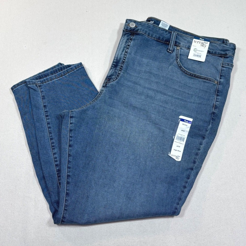 Terra & Sky Plus Size 26W High Rise Skinny Jeans Blue Stretch Medium Wash Haley